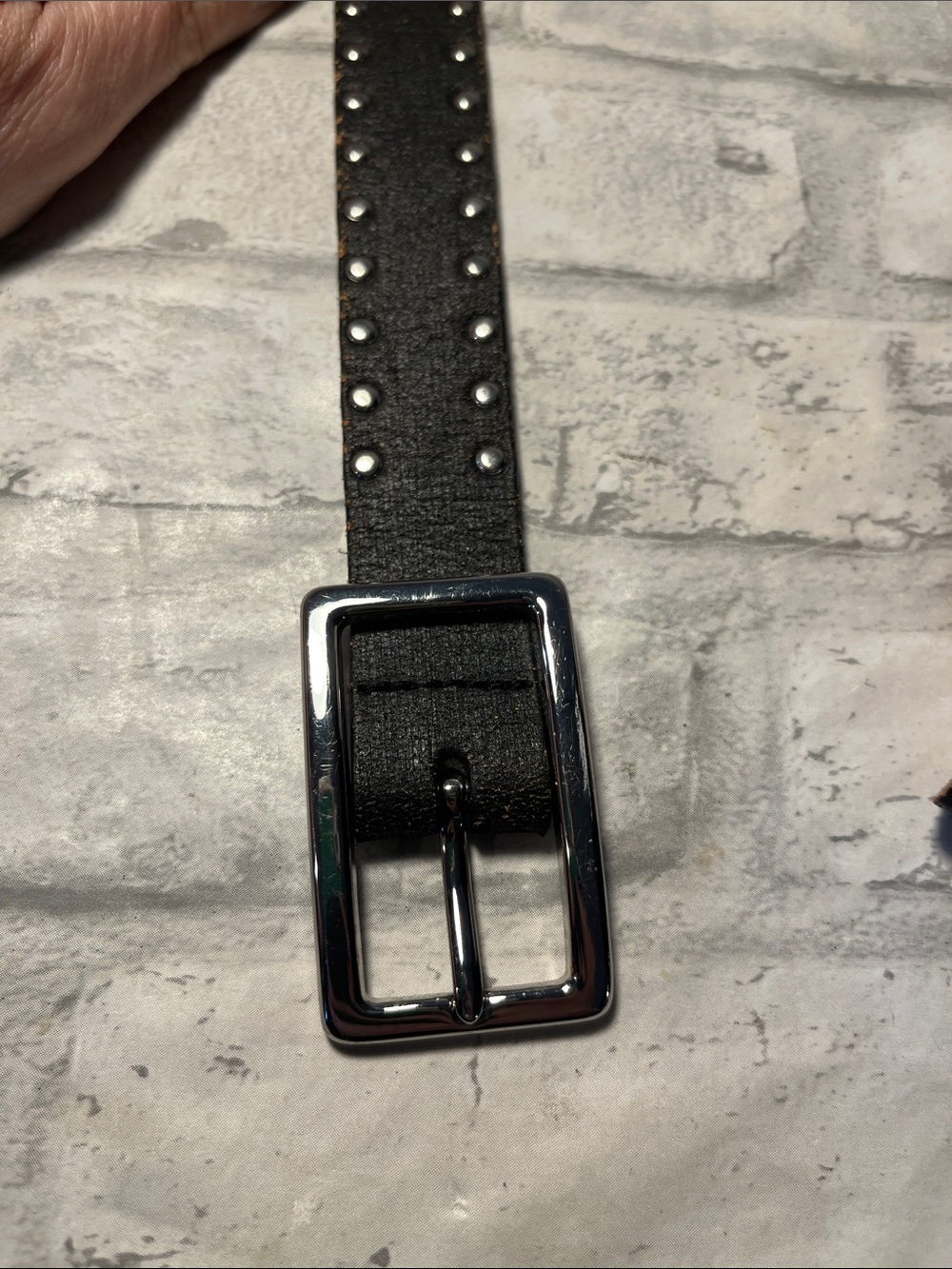 Banana Republic Black XS Perforated Leather Belt Silver Buckle studs - Picture 6 of 9